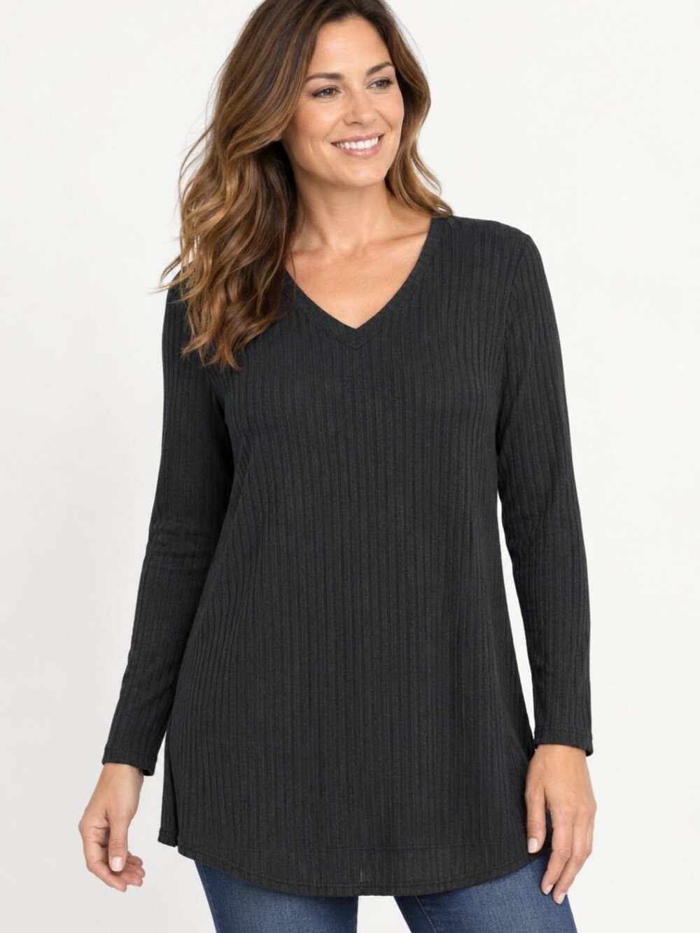 Susan Graver Black Ribbed Long-Sleeve Sweater